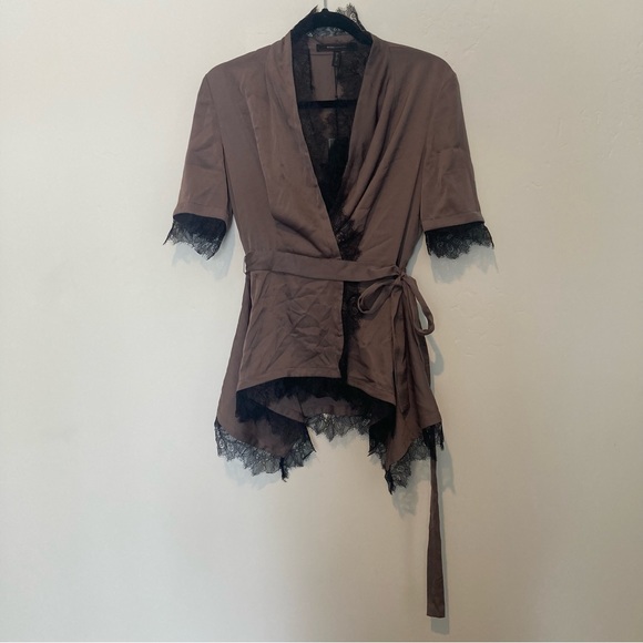 New BCBGMaxAzria 90's Budoir Lace True Wrap Top Mulberry Sexy Lingerie Coquette - Picture 2 of 9